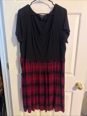 torrid Black Top with Red Plaid Midi Dress